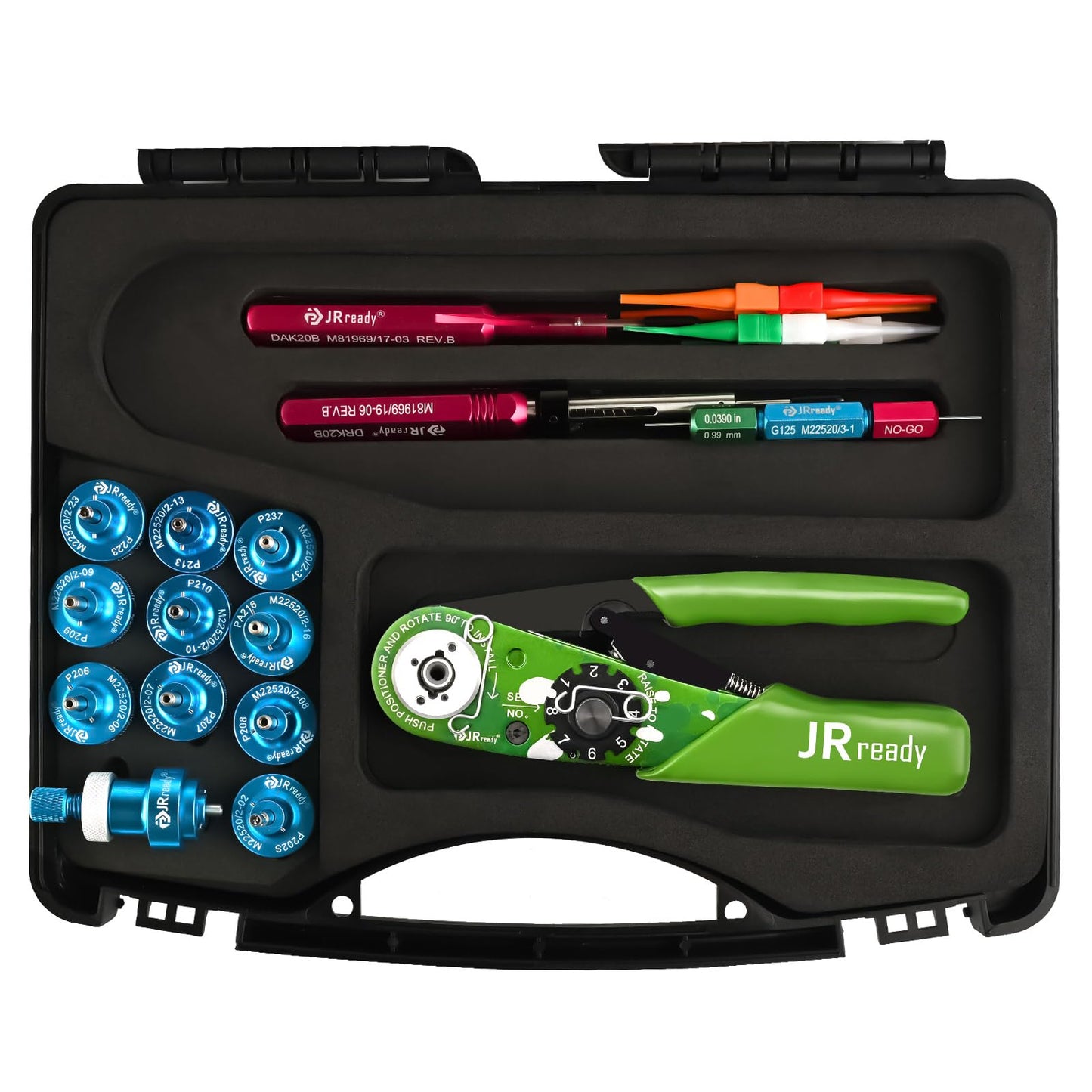 JRready ST2161-1 Aviation Crimp Tool Kit NEW-AS2G Miniature Crimper M22520/2-01 for G125 GO NO-GO GAGE 11 Pcs Positioners DAK20B DRK20B M81969/14-01 M81969/14-10 Installing Removal Tool