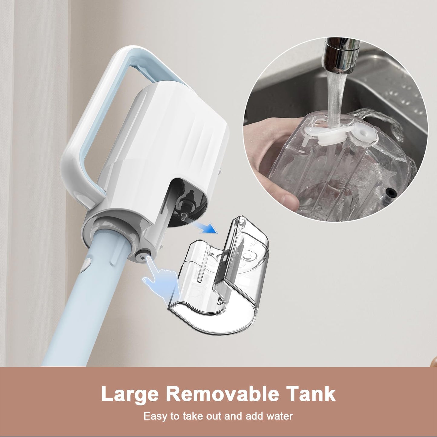 Steam Cleaner, 6 in1 Rotated Steam Mop Cleaner with 2 Modes, 2 Microfiber Pads, 400ML Removable Tank, 23FT Power Cable, Detachable Steam Mops for Floor, Laminate Floor, Tiles Cleaning (Ice Blue)