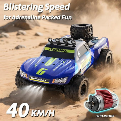 Remote Control Cars 1:18 RC Cars for Adults 40KM/H High-Speed RC Truck 4X4 All-Terrain Remote Control Truck RC Buggy with 2 Batteries IPX4 Waterproof 2.4GHz Remote Head Lights