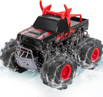 BainGesk Remote Control Monster Truck Toys 1:16 Amphibious Waterproof RC Car 2.4GHz 4WD All Terrain Toys with 2 Rechargeable Batteries Off-Road Truck Gifts for 6 7 8 9 10 11 12 Year Old Boys