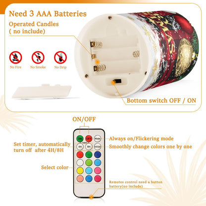 ALAZA Christmas Flickering Flameless Candles Buffalo Plaid Check Snowflake Battery Operated with Remote Timer,Tea Light Candles LED Pillar Votive Candles Set of 2 for Outdoor Indoor Xmas Decorations