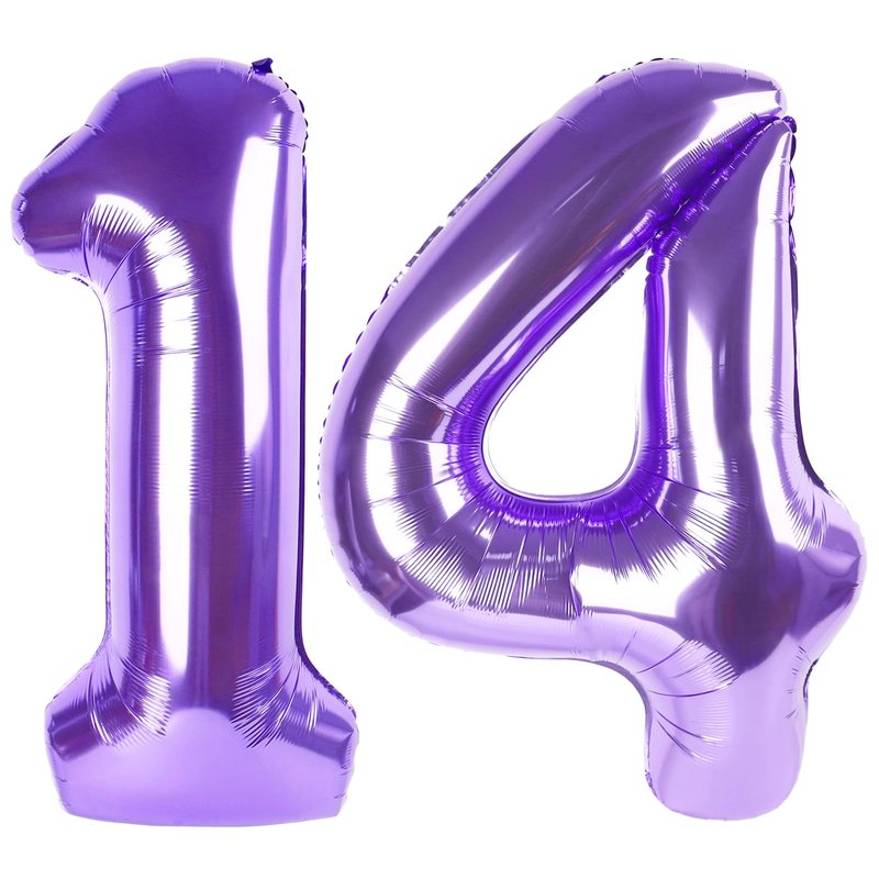 Purple Number 14 Balloon 40 inch, 14 Number Balloons, 14th Purple Birthday Decorations, 14 Year Old Girls Boys Party Supplies