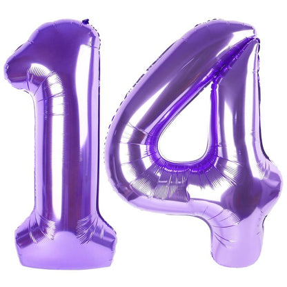 Purple Number 14 Balloon 40 inch, 14 Number Balloons, 14th Purple Birthday Decorations, 14 Year Old Girls Boys Party Supplies