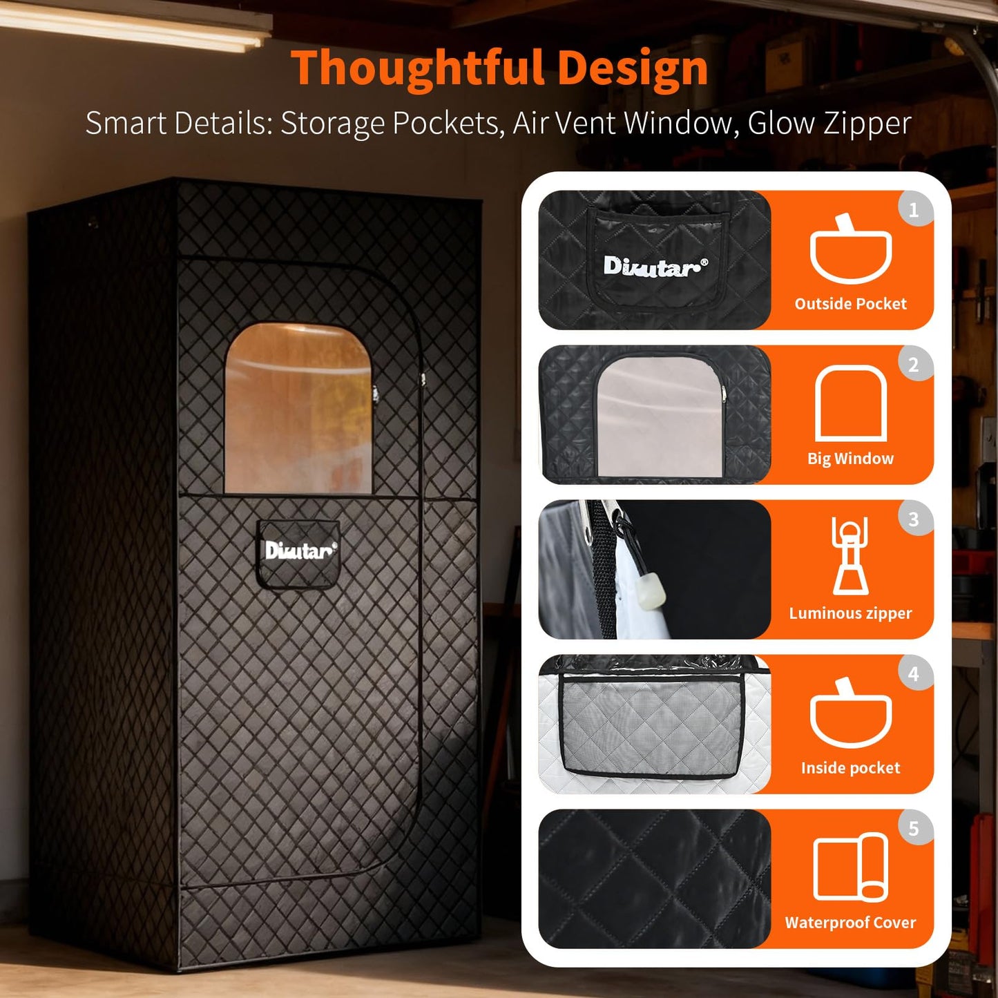 Dikutar Sauna Box - Portable Sauna for Home with Upgraded 3L 1500W Steamer, Folding Chair and Non-Slip Mat for Relaxation Spa, 5-Layer Waterproof and Insulated Steam Tent, 3x3x6ft, Larger (Black)