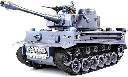 1/18 Remote Control Tank German Tiger - Gray RC Tank Thats Shoots BBS 60 Minute Playing Time Smoke Sound LED Lights Excellent Gift for Kids and Adults