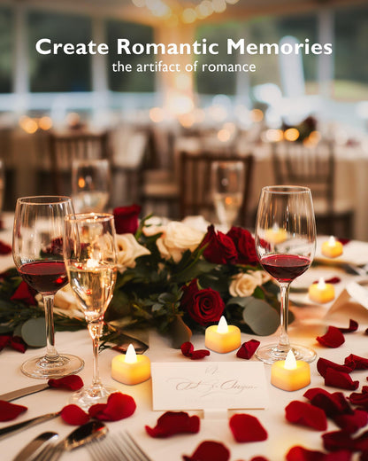 Homemory Rose Petals and Candles Set for Romantic Decorations Special Night, 2000 Pcs Red Rose Petals with 24 Pcs LED Heart Candles Lights for Proposal, Anniversary, Birthday, Wedding Decor