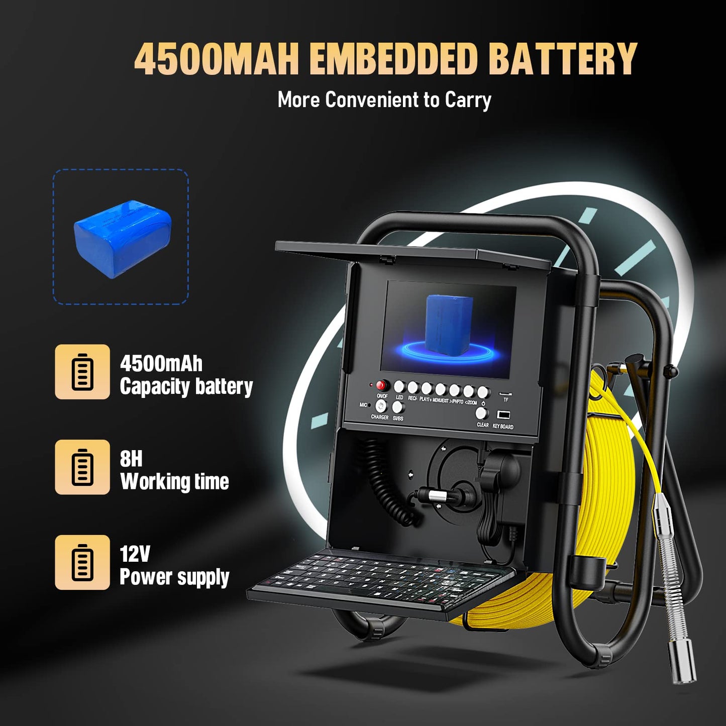 Sewer Camera 100ft Sewer Inspection Camera with Distance Counter and Keyboard 7" Screen IP68 Waterproof Industrial Endoscope Snake Camera 17MM Drain Pipe Inspection Camera