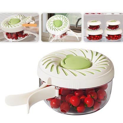 Upgraded Fruit Washing Bowl with Strainer,BPA-Free Drain Basket for Lid& Ice Compartment,Multifunctional Berry Washer,Foldable Handle Strainer and Colander for Fridge Storage or Picnic Camping(2.85QT)