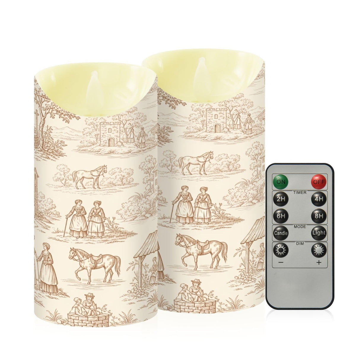 Gravopti Toile Pattern 2 Pack Flameless LED Pillar Candles with Remote & Timer, Battery Operated, Flickering Wax Candle for Wedding, Romantic Home & Party Decor