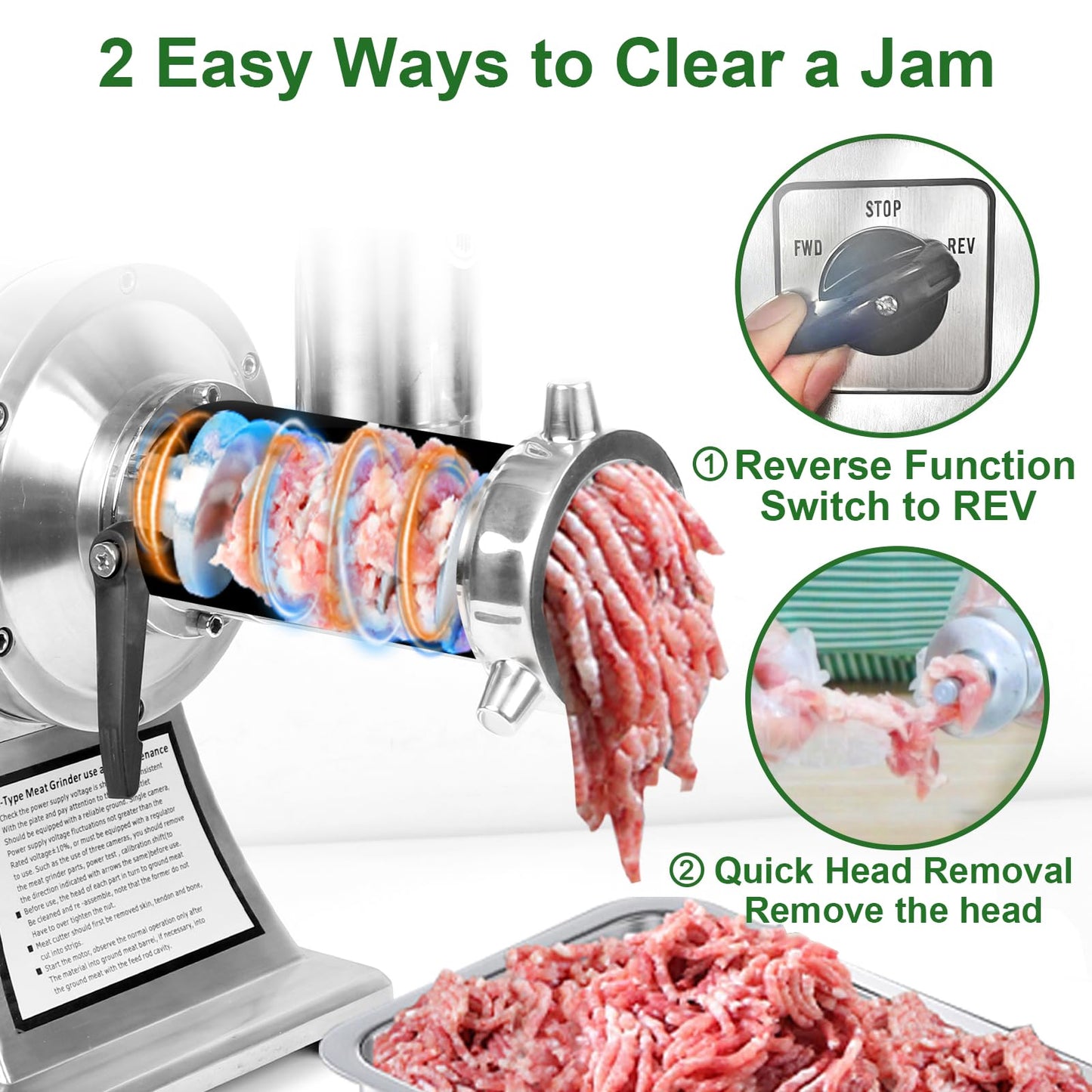 Commercial Meat Grinder Heavy Duty, 1.0HP Electric Meat Grinder #12C Stainless Steel Deer Meat Mincer for Home Use Deer with 2 Grinding Plates 3 Sausage Stuffer Tubes 2 Blades 1 Pusher