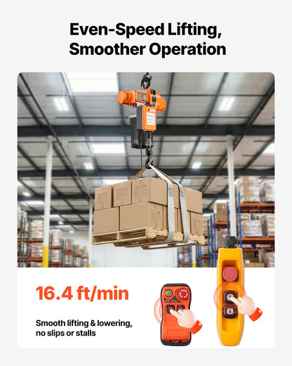VEVOR 1100 lbs Electric Chain Hoist, 20ft Lifting Height, 120V 60Hz Single Phase Overhead Crane w/ 328ft Wireless & 15ft Wired Remote Control, Power Electric Hoist for Factories, Warehouses, Garages