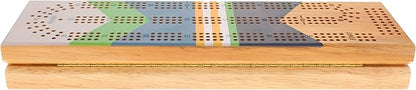 Canoe Cribbage Board Game Set Placid Nautical Print Continuous 3 Track Travel Cribbage Boards Unique Wooden Board Games for Adults 9 Metal Cribbage Pegs 12 Inches
