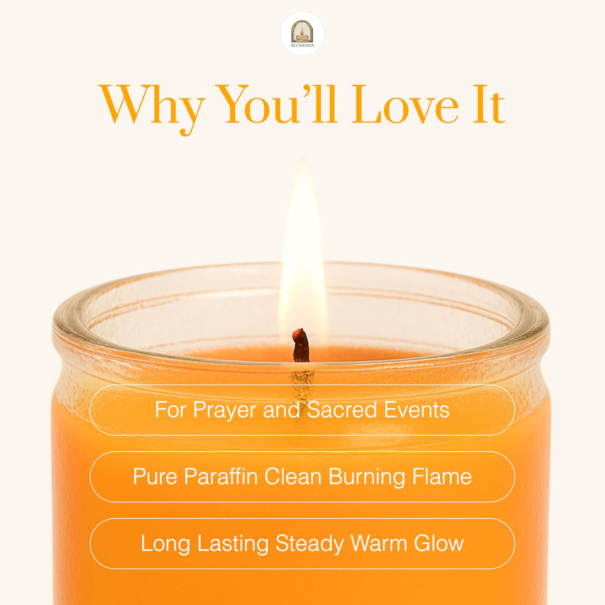 Alumenza 3 Pack Orange 7 Day Candles in Glass Jar – Paraffin Wax, Clean Burning Unscented | Large & Tall Devotional Prayer Pillar Candles for Home, Memorial, Spells, Long Lasting