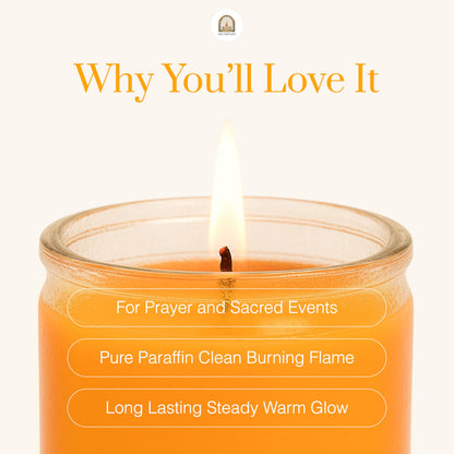 Alumenza 3 Pack Orange 7 Day Candles in Glass Jar – Paraffin Wax, Clean Burning Unscented | Large & Tall Devotional Prayer Pillar Candles for Home, Memorial, Spells, Long Lasting