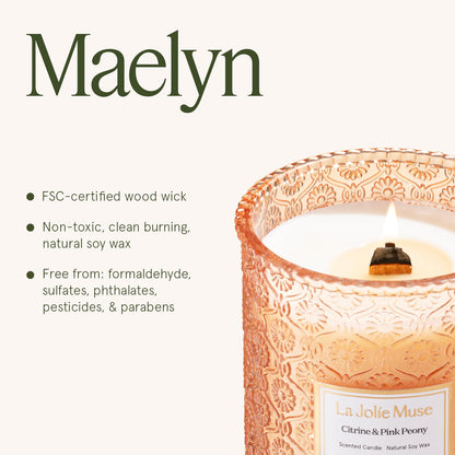 LA JOLIE MUSE Citrine & Pink Peony Scented Candle | Bergamot, Peony & Amber | 19 oz Large Wooden Wick | Natural Soy Wax | 90-Hour Clean Burn | Gift-Ready for Hosts & Gatherings