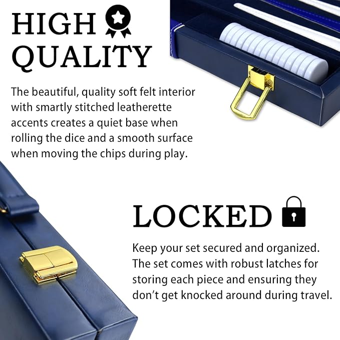 Large Backgammon Sets for Adults - Classic Board Games for 2 Players Adults and Kids - Premium Backgammon Set 15 inch Board and 30 Backgammon Pieces in Quality PU Leather Case - Gift for Man (Blue)