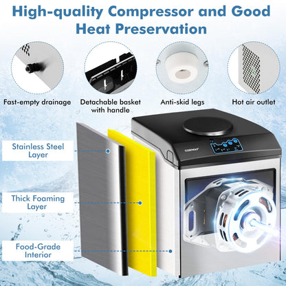 COSTWAY Countertop Ice Maker with Water Dispenser, 3 Sizes Bullet Shaped Ice, 48lbs/Day, Fast Ready in 6 Minutes, Ice Machine with Cold Water for Home Bar Kitchen Office