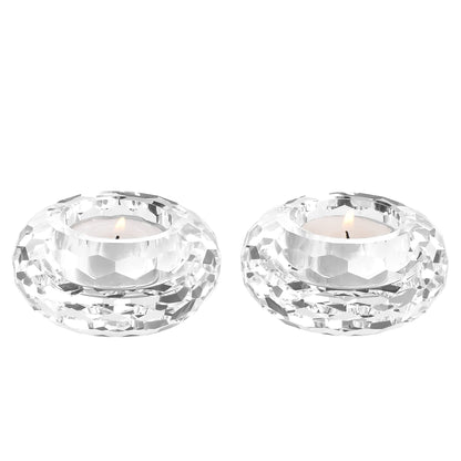 Kitcom Crystal Tealight Candle Holders Pack of 2, Hand-Cut Candle Holder Home Decor for Wedding Banquet Dinner 3.2" Diameter x 1.6" High, Clear