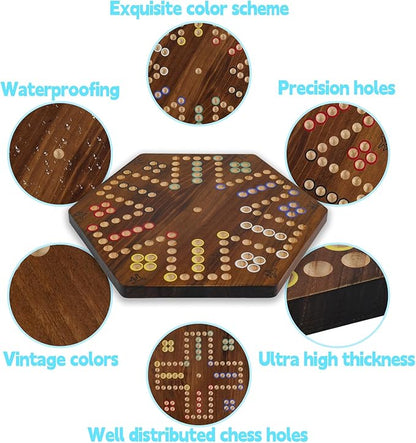 15 inches Wooden Fast Track Board Game Original Wahoo Board Game for 6 and 4 Players with Marbles and Dices Burnt Color Board Marble Game(Small)