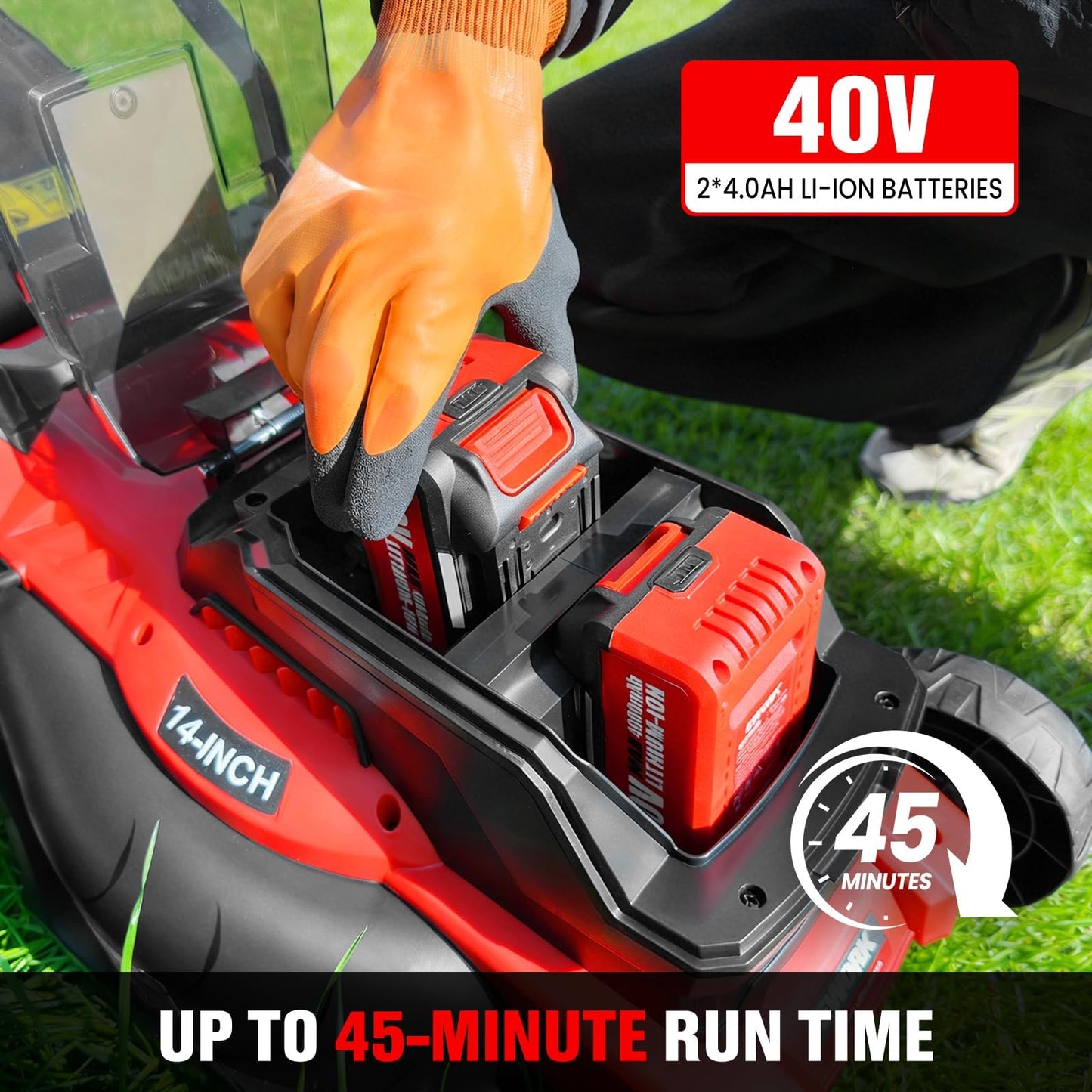 EWORK 40V Electric Lawn Mower Cordless, 14" Electric Push Mower with 2x4.0Ah Batteries & Charger, 3800RPM Motor, 6-Height Adjustment, 21Lbs Lightweight Battery Powered Lawnmower for Garden, Small Yard