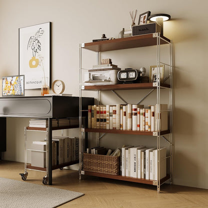 Achene 4-Tier Industrial Bookshelf, Storage Bookcase for Living Room, Bedroom, Home Office, and Kitchen, 11.81"x31.5"x51.18" Inches (Walnut, 4T32IN)