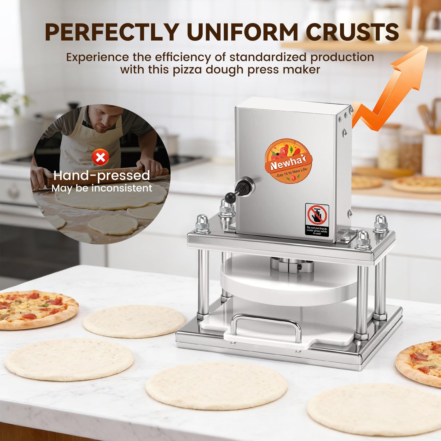 Newhai 8.6” Electric Pizza Dough Press Machine Commercial Dough Roller Sheeter Stainless Steel Pastry Bread Press Forming Processor for Bakery Home Restaurant Use