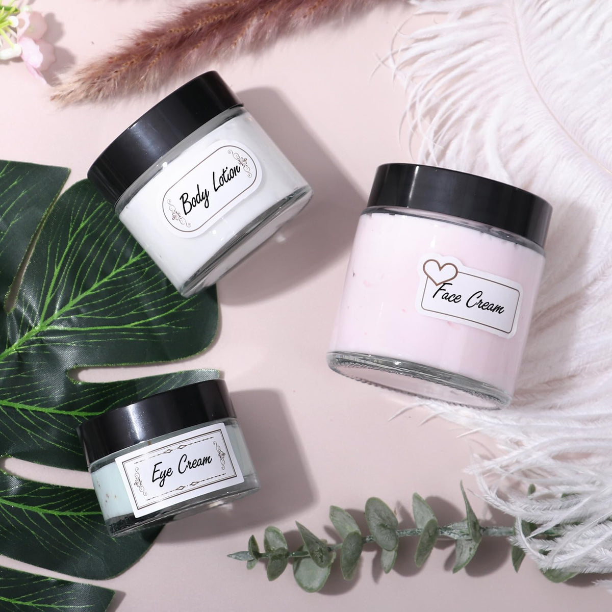 3 Pack Clear Glass Jars with Lids, 4 oz, 2 oz & 1 oz Thick Cosmetic Jars with Inner Liners, BPA Free Leak-Proof Refillable Containers for Lotion, Candle Making, Cream, Scrubs, Travel