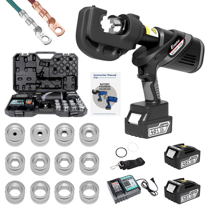 Exqutoo Electric Hydraulic Cable Lug Crimper Pliers, with 12 Size Hex Dies(16-400 mm²) & 2 4Ah Lithium-Ion Batteries & Battery Charger, 120kN, 12 Ton, Electrical Terminal Cable Wire Fiber Crimper Kit