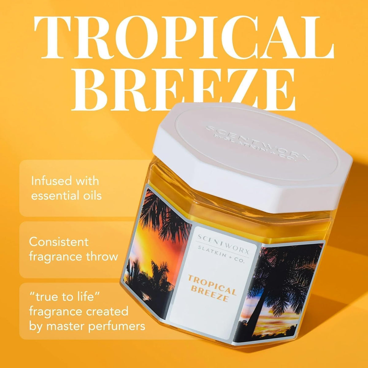 Scent Tropical Breeze Home Fragrance Candle – 14.5 oz 3-Wick Glass Jar