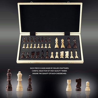 AMEROUS Chess Set 15x15 Folding Magnetic Wooden Standard Chess Game Board Set with Wooden Crafted Pieces and Chessmen Storage Slots