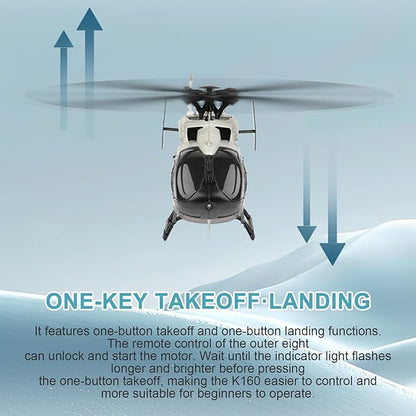 Wltoys K160 Helicopter 4CH EC-145 Rescue Helicopter with Brushless Motor &amp 6G Gyro - Altitude Hold One-Touch Fly 8-10 Min Flight Anti-Crash Scale 4-Blade Design for Beginners and Pros