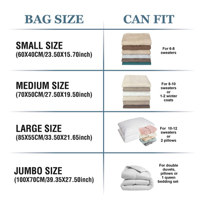 10 Pack Vacuum Storage Bags with Pump, 5 Jumbo and 5 Large Space Saver Vacuum Storage Bags, Vacuum Seal Bags for Clothing, Comfoters, Pillows, Blanket, Bedding
