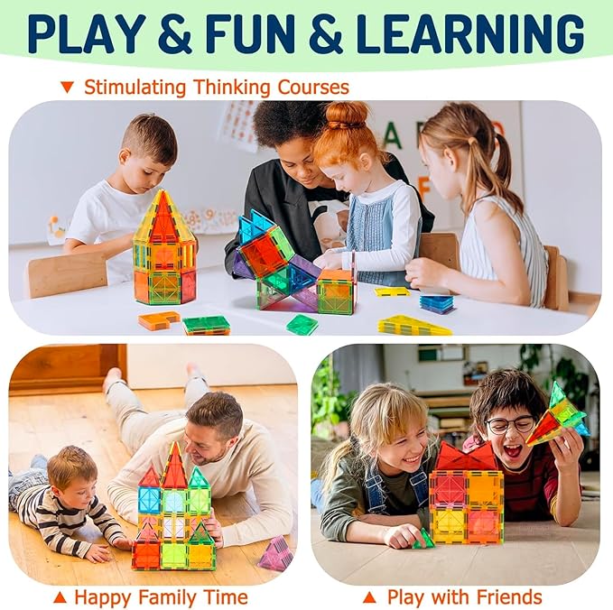 EchoPlan Magnetic Tiles 130PCS Magnetic Blocks with 2 Cars Magnet Tiles 3D Clear Building Blocks Set STEM Sensory Educational Toys Gift for Toddlers Kids Boys 3 4 5 6 7 8 9+ Year Old
