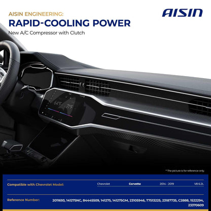 AISIN AFTERMARKET ACCGM-00637 Air Conditioner AC Compressor - Compatible with Chevrolet Corvette 2014-2019 6.2L - with 6-Pulley Groove, with Clutch