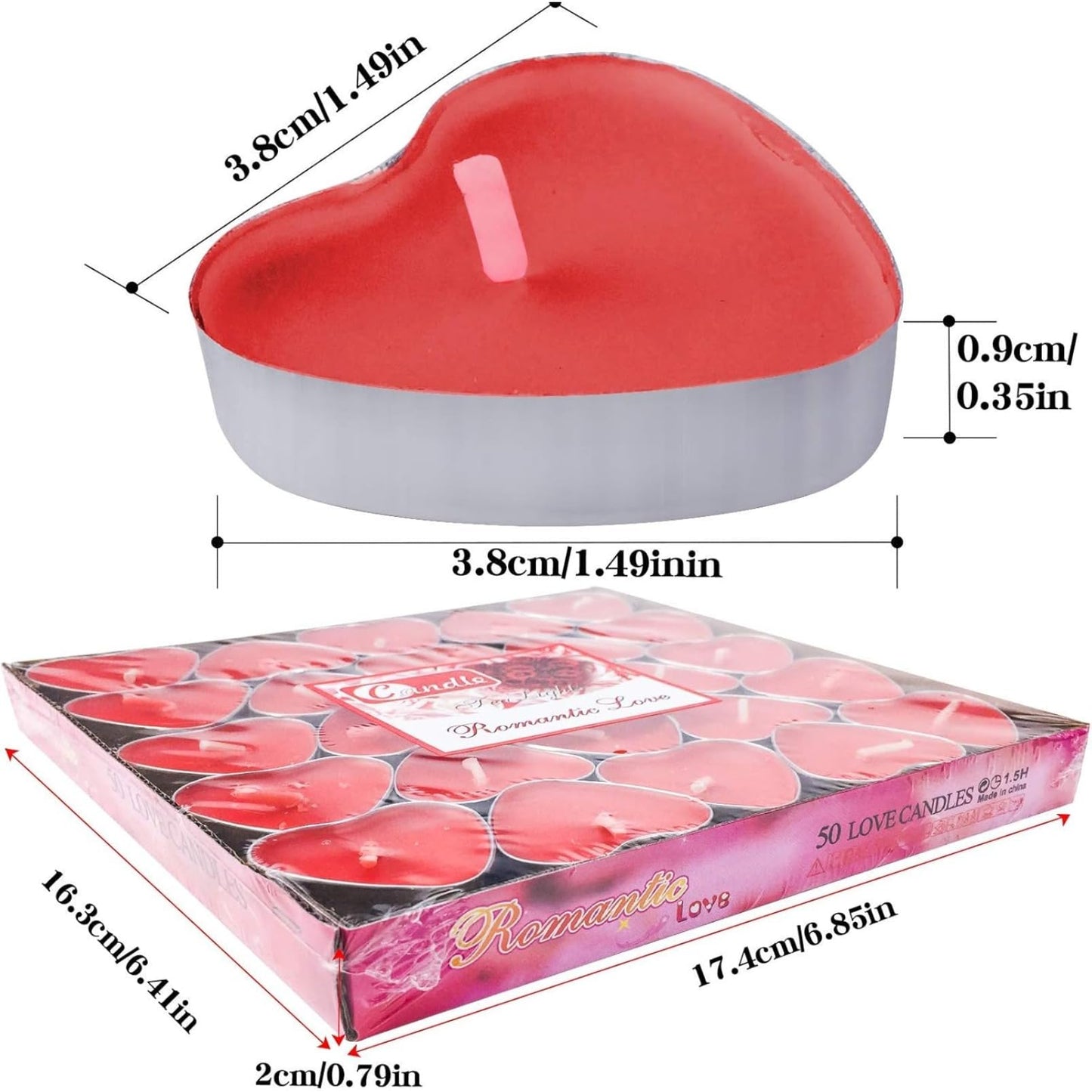 IJRPLM 50 Pack Heart Shaped Tealight Candles, Romantic Love Unscented Tea Lights Candles, Dripless & Long Lasting Smokeless, Mini Tealight Candle for Wedding Party Home Decor, Red