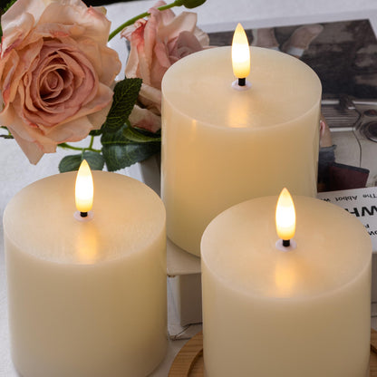 SEHNSY Ivory Flameless Candles Set of 3, 3x3 Real Wax LED Candles with Remote & Timer, Safe Battery Operated Candlelight for Homes with Kids & Pets, Warm Ambient Lighting for Home Decor