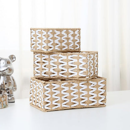 HANMYSTYLE Storage basket Flower weaving storage basket hand-woven organizing Kids room storage snacks sundries toiletries toys set of 3(rectangle)