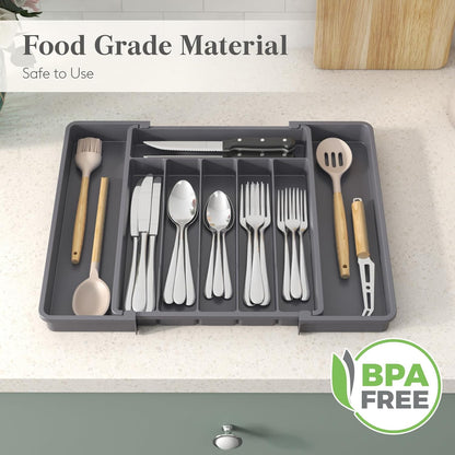 Lifewit Expandable Silverware Drawer Organizer - BPA-Free Utensil Tray for Kitchen | Adjustable Storage, Dark Grey (10.9"-17.5" x 13.7")