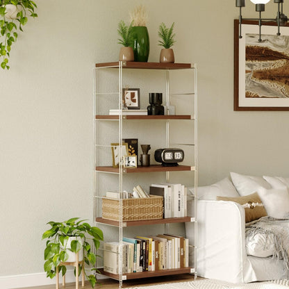Achene 5-Tier Industrial Bookshelf, Storage Bookcase for Living Room, Bedroom, Home Office, Study Room, and Kitchen, 15.75"x27.56"x66.93" Inches (Walnut, 5T28IN)