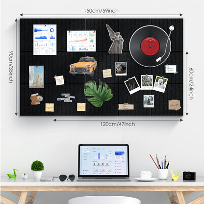Large Bulletin Board 59" X 36" Cork Boards for Wall Alternative 15 Pack Black Fine-Stripe Felt Bulletin Board 96 Safe Adhesive 35 Push Pins for Office School Home Room Decor