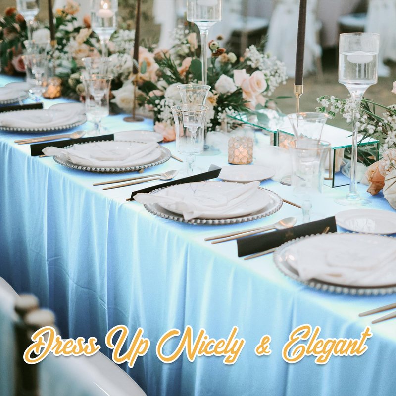 BRILLMAX 6 Pack Light Blue Tablecloths 90 x 156 Inch for 8ft Rectangle Tables - 150 GSM Polyester Fabric, Floor Length Drop, Water, Stain & Wrinkle Resistant Cloth Cover for Wedding Reception Banquet