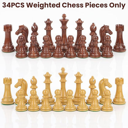 High Polymer Weighted Chess Pieces Only - 3.75'' King - Extra 2 Queens Standard Tournament Chessmen for Chess Board Game or Replacement of Missing Pieces (No Board) Storage Bag Included