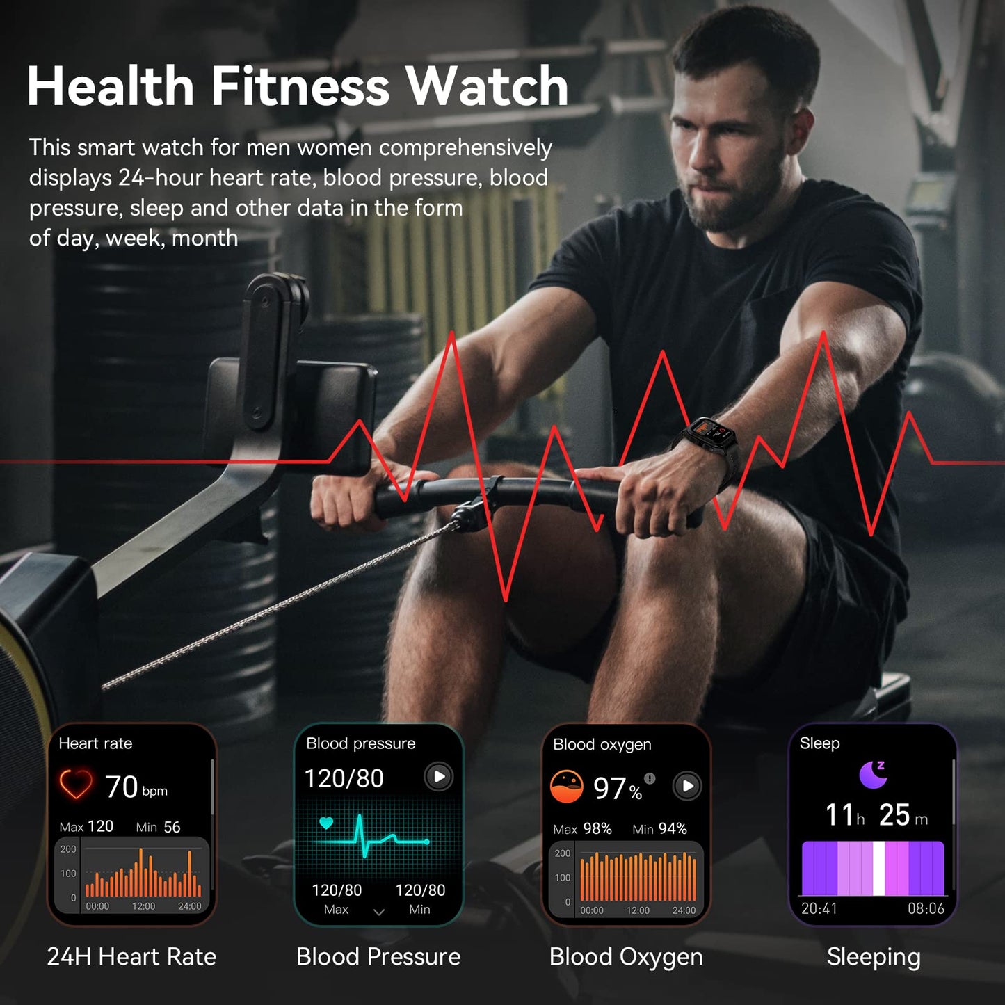 AMAZTIM Smart Watch, 60 Days Extra-Long Battery, 50M Waterproof, Rugged Military Bluetooth Call(Answer/Dial Calls), 1.85" Ultra Large HD Display, AI Voice Assistant, Compatible for Android and iOS