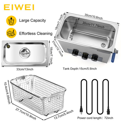 EIWEI 6L Ultrasonic Cleaner Professional Power-Adjustable Knob Jewelry Cleaning Machine with Heater Timer for Carburetor, Jewelry, Glasses, Dentures, Circuit Boards, Automotive Parts