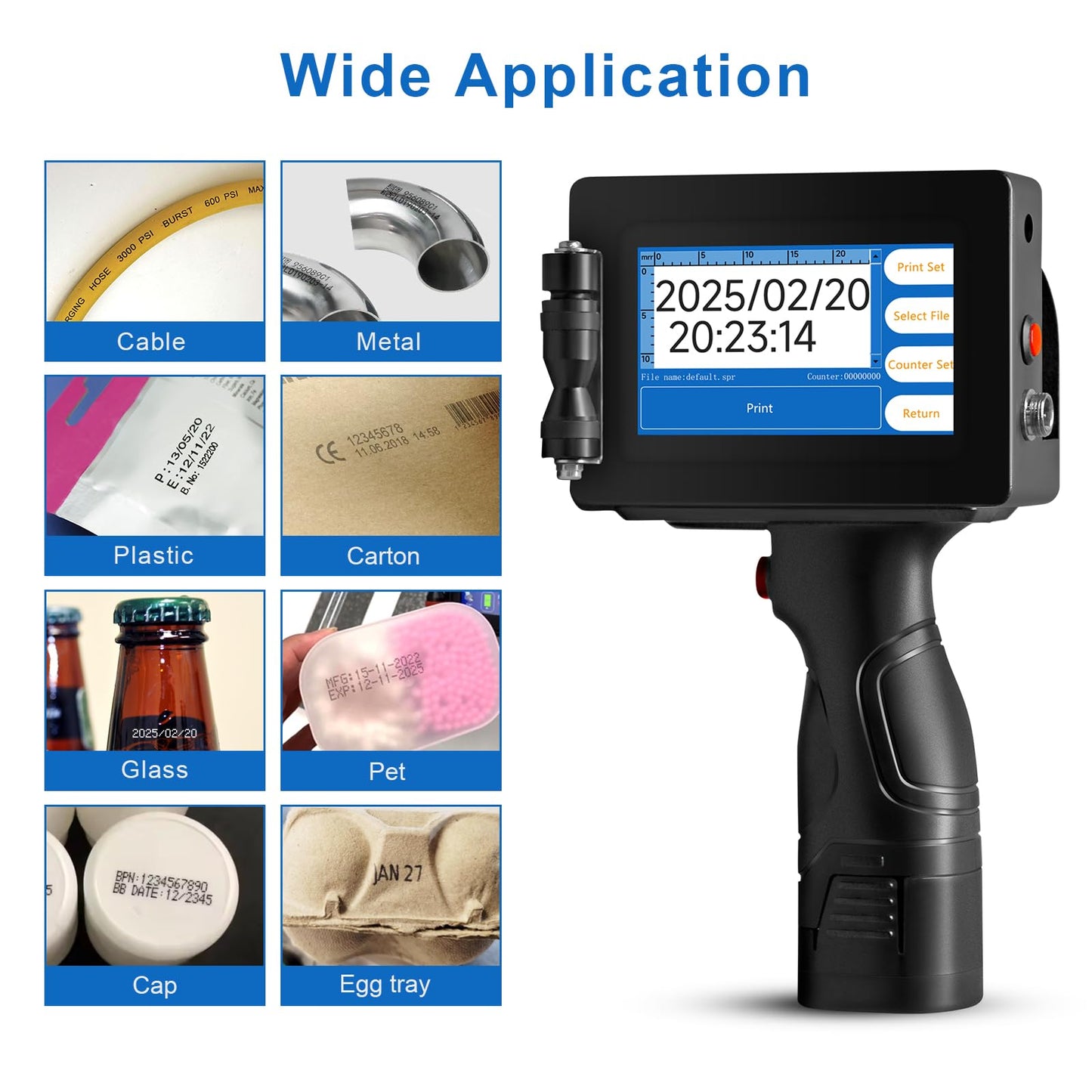 PEKOKO LB100S Intelligent Portable Hand Jet Handheld TIJ Thermal Inkjet Printer 12.7mm Online QR Bar Batch Date Number Coding Machine for Carton Box,Food Package,Drink Bottle