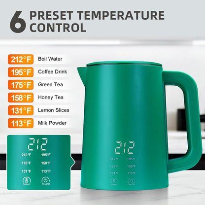 650ml Small Electric Kettle with 6 Temperature Control,800W Dual Voltage 110-240V Fast Heat Hot Water Boiler,304 Stainless Steel Portable Travel Electric Kettle Small,12H Keep Warm (Green)