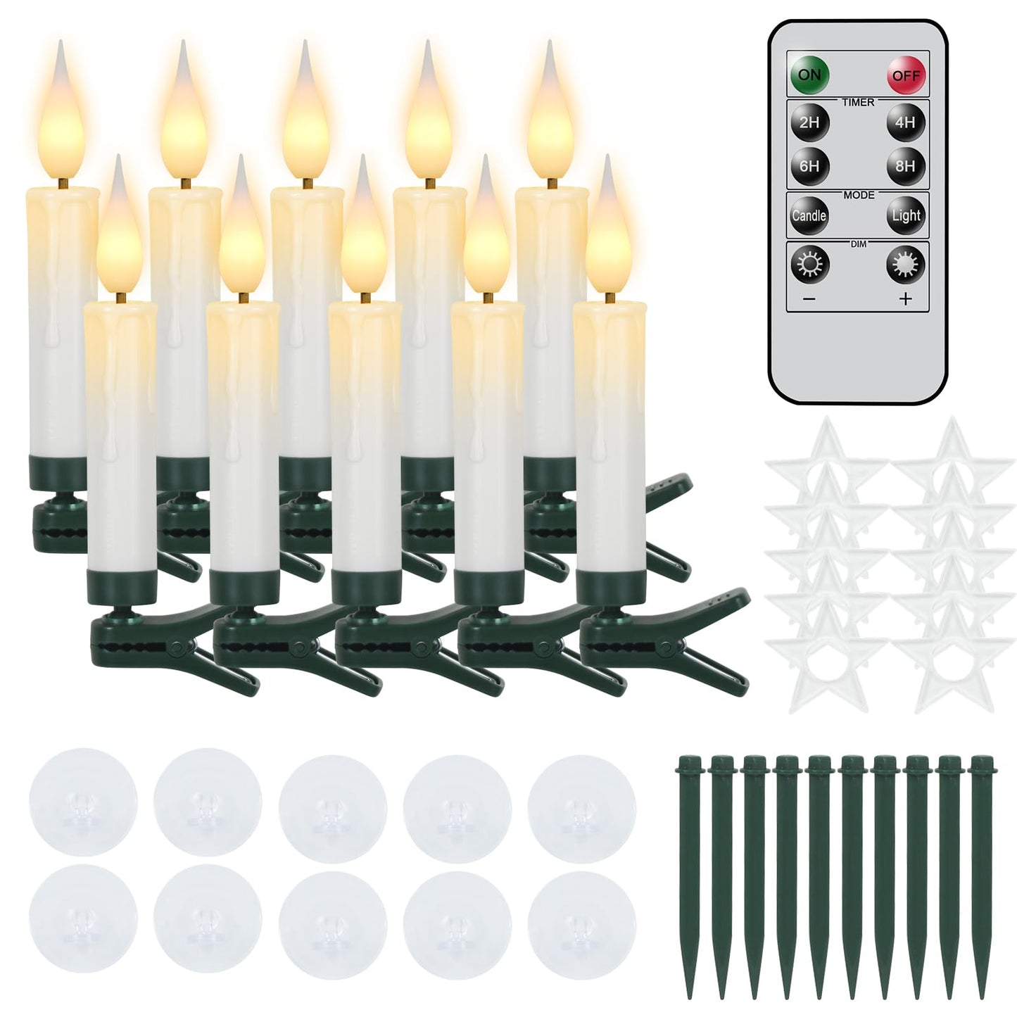 Wondise Christmas Flameless Taper Candle Christmas Tree Candle Lights Battery Operated Candles with Remote & Timer, 10pcs Set Flameless Flickering LED Candles for Christmas Holiday Home Garden Decor