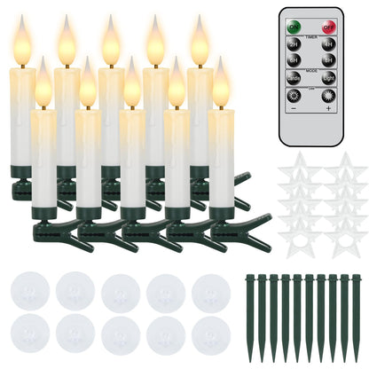 Wondise Christmas Flameless Taper Candle Christmas Tree Candle Lights Battery Operated Candles with Remote & Timer, 10pcs Set Flameless Flickering LED Candles for Christmas Holiday Home Garden Decor