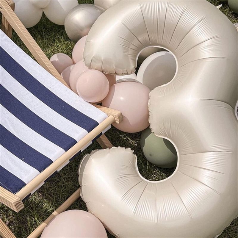 Cream 4 Balloons, 40 Inch Large Beige Foil Number Balloons Set 0-9, Self Inflating White Sand Digital 4 Helium Balloon for Boys Girls Women Birthday Anniversary Party Decorations Photo Shoot Supplies