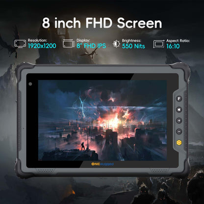 ONERugged Rugged Tablet M80J, 8 inch Windows 11 Pro Tablet, 8GB+128GB, Celeron N5100, IP65 Waterproof, MIL-STD-810H, 5000mAh, Industrial Outdoor Work PC w/ 8MP+5MP Camera (Gray) (Black)
